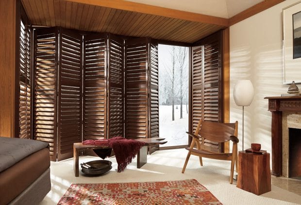 Custom wood blinds for your cabin or any large window spaces.