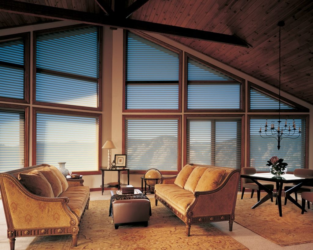 Silhouette easyrise, hand-free brown window coverings.